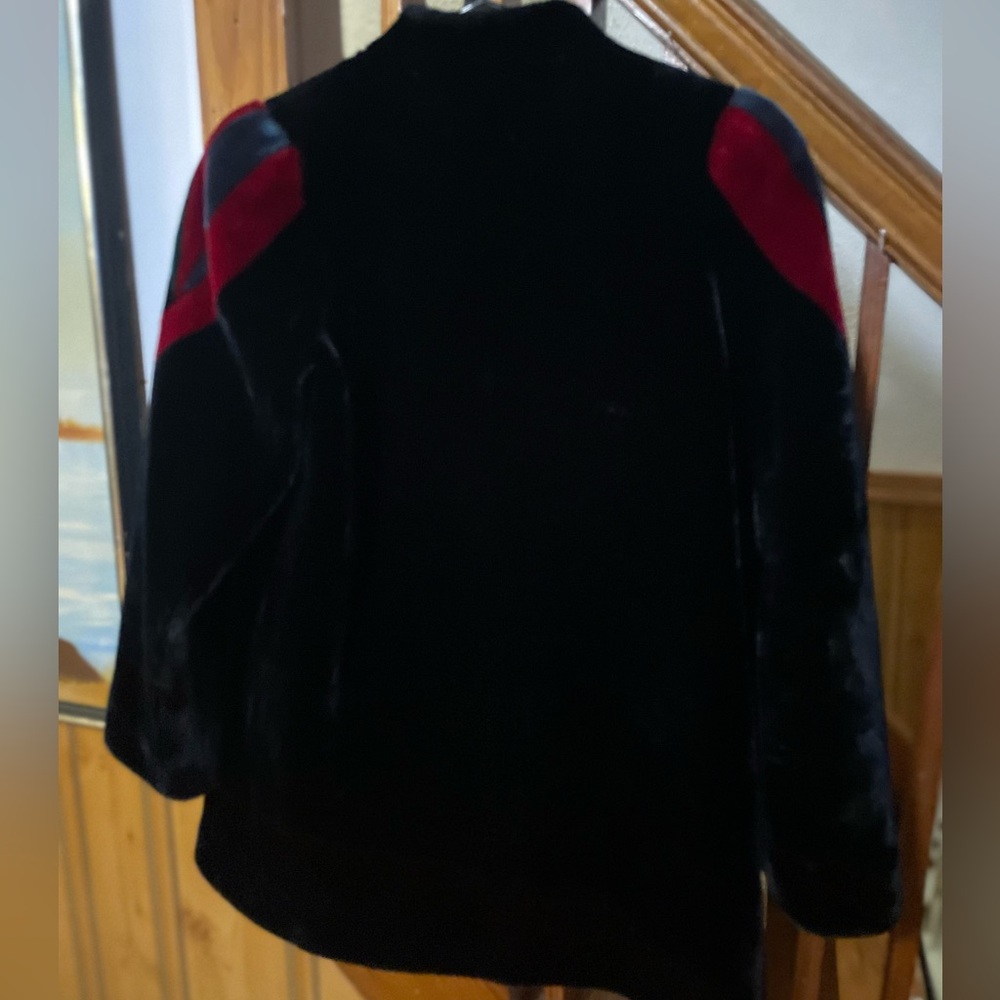 Vintage 80s Sasson Borgazia Black Faux Fur Coat Striped Sleeves Women’s 10 rare - Picture 3 of 11